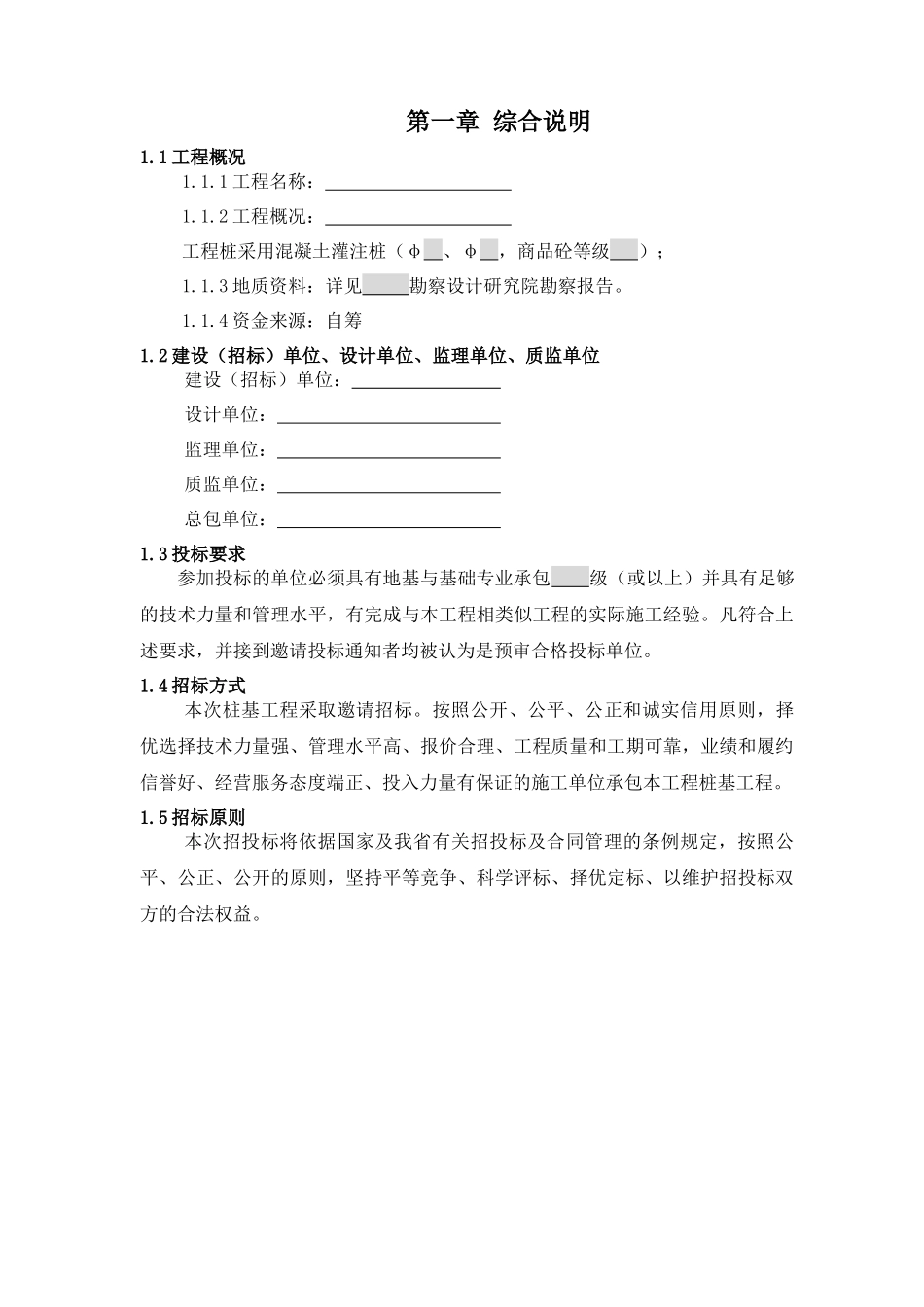 房地产公司灌注桩施工招标文件示范文本（清单招标）_第1页