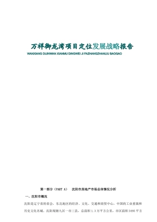 万祥御龙湾项目定位发展战略报告