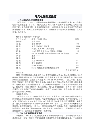 万元电脑配置经典推荐
