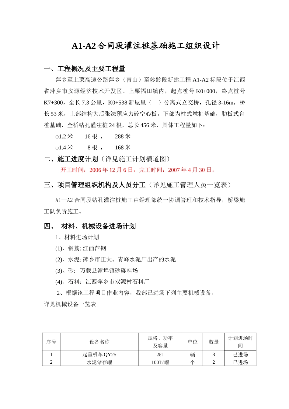 萍洪高速公路A1-A2合同段钻孔灌注桩施工组织设计_第1页