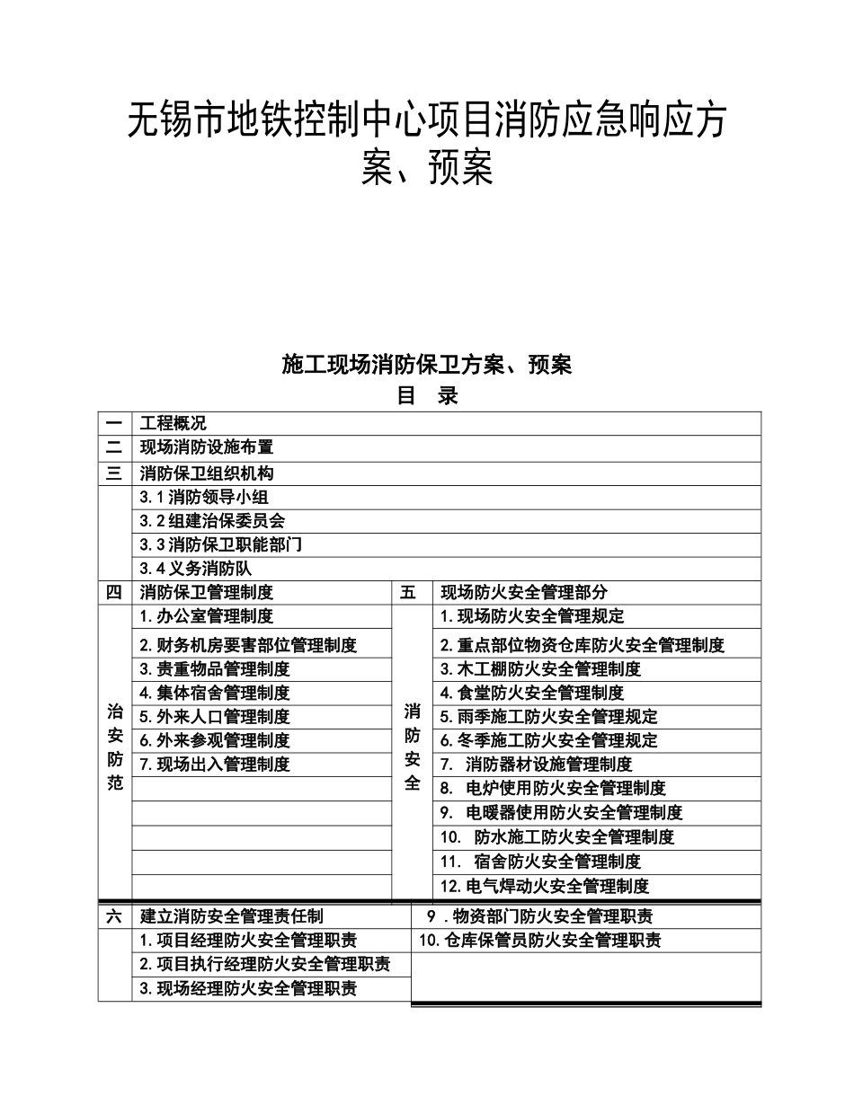 无锡市地铁控制中心项目消防应急响应方案、预案_第1页
