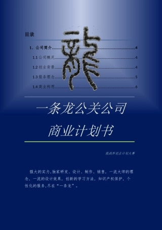 一条龙公关公司商业计划书