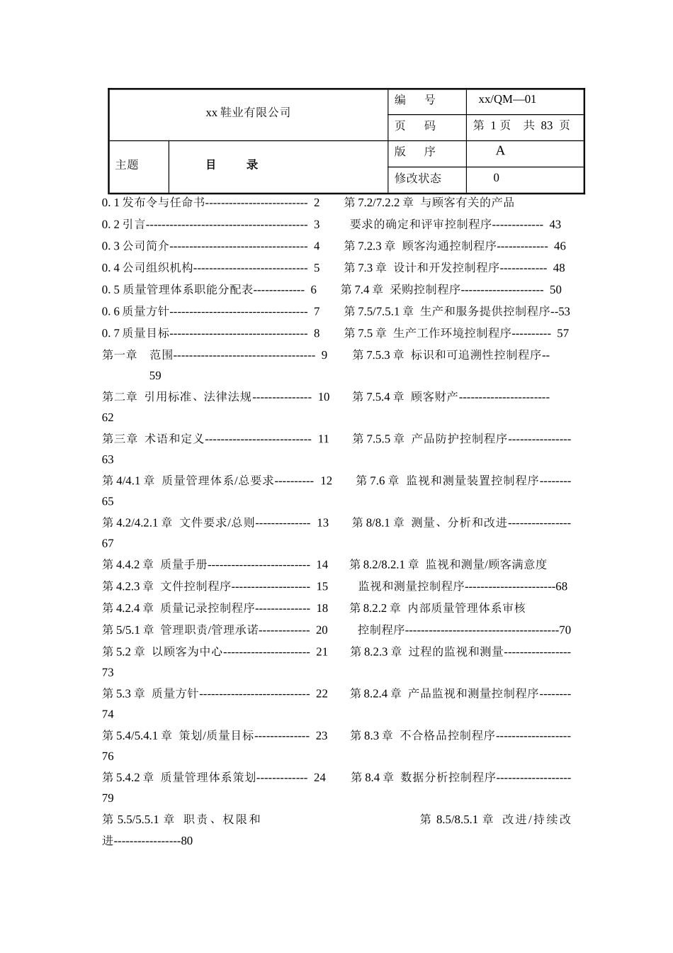 鞋业有限公司质量手册_第1页