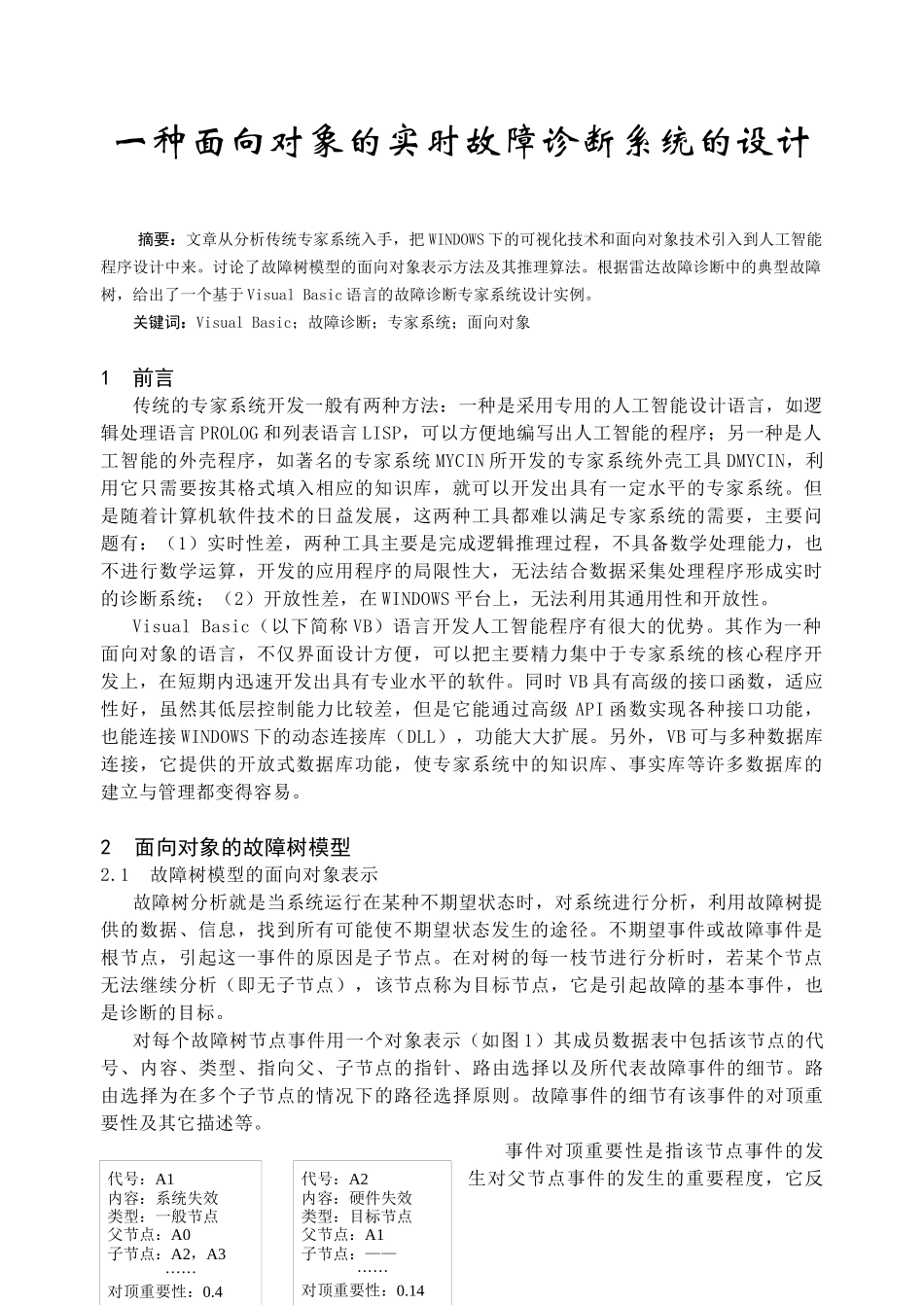 一种面向对象的实时故障诊断系统的设计和实现    电子信息工程管理专业_第1页