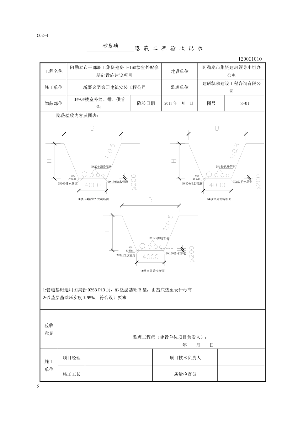 阿勒泰市干部职工集资建房1-16#楼室外配套基础设施建设项目室外设施隐蔽工程验收记录_第1页