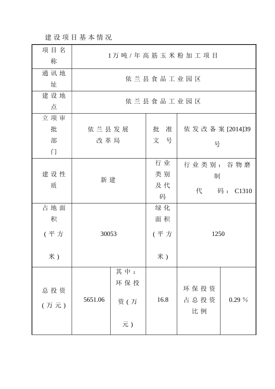 粮油贸易有限公司1万吨年高筋玉米粉加工项目环境影响报告_第1页