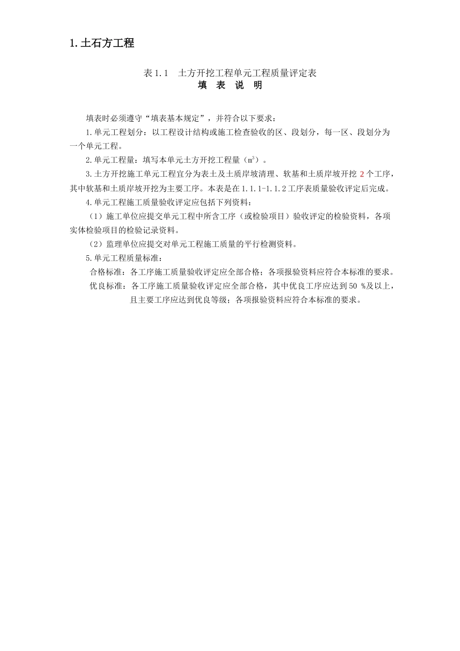 土方开挖工程单元工程质量评定表_第1页