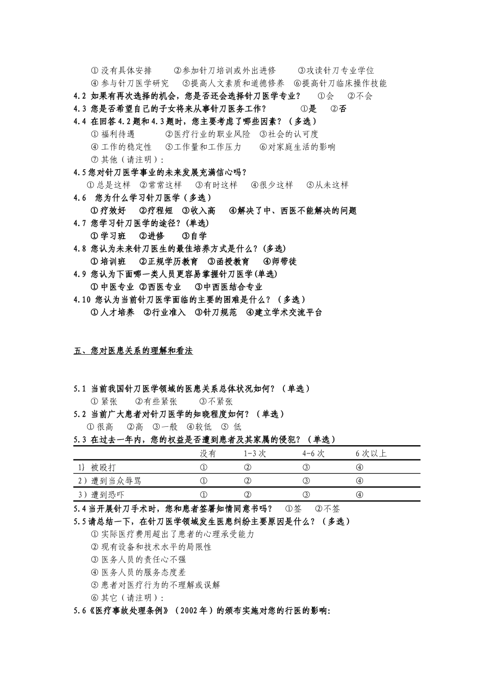 我国针刀医务工作者从业状况调查问卷_第3页