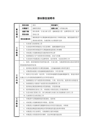 战略发展部职位说明书