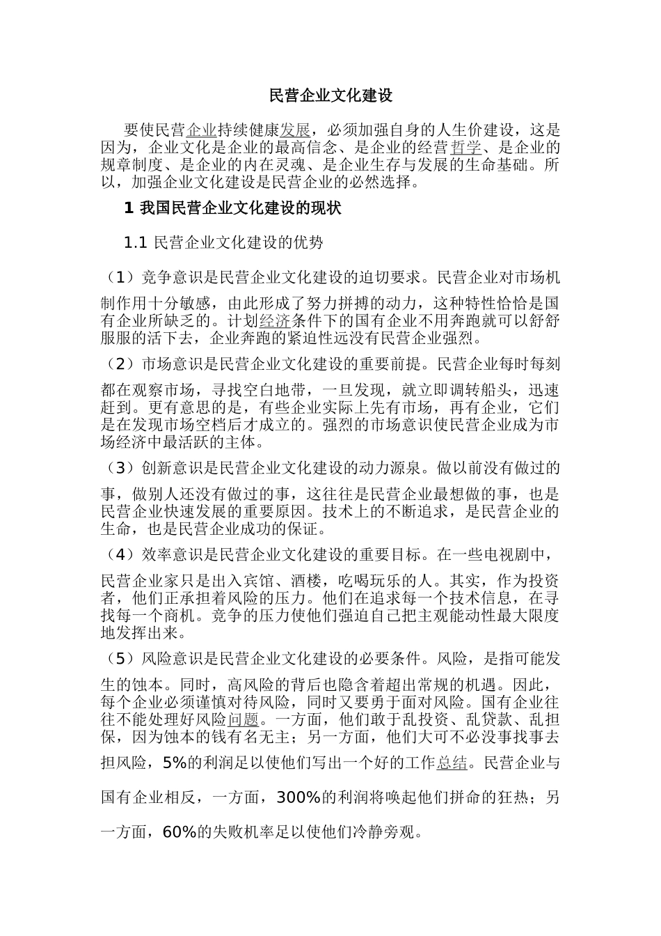 民营企业文化建设分析研究  工商管理专业_第1页