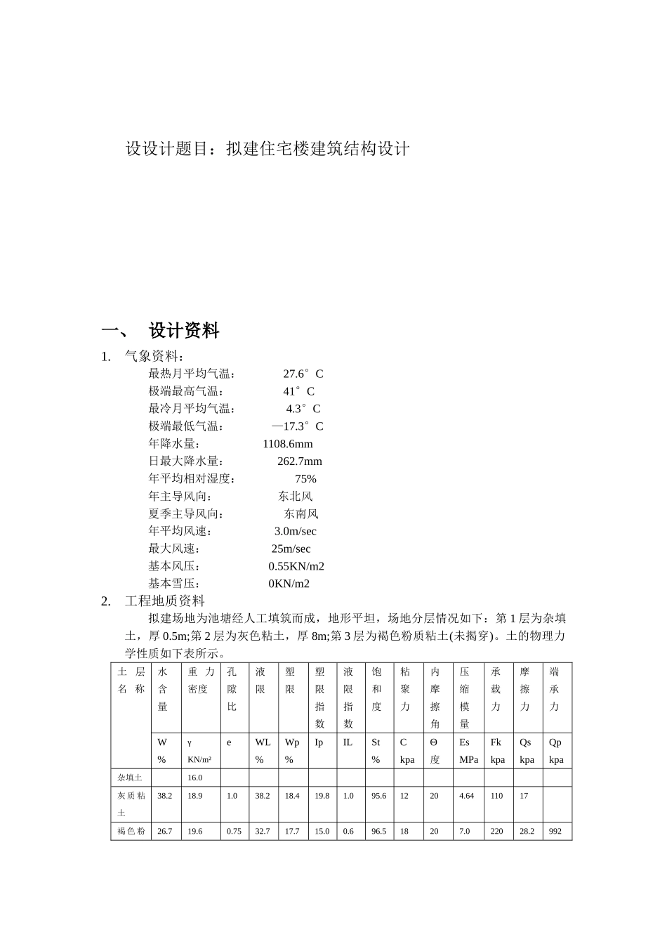 某六层一字型框架住宅建筑设计和实现  土木工程管理专业 任务书_第1页