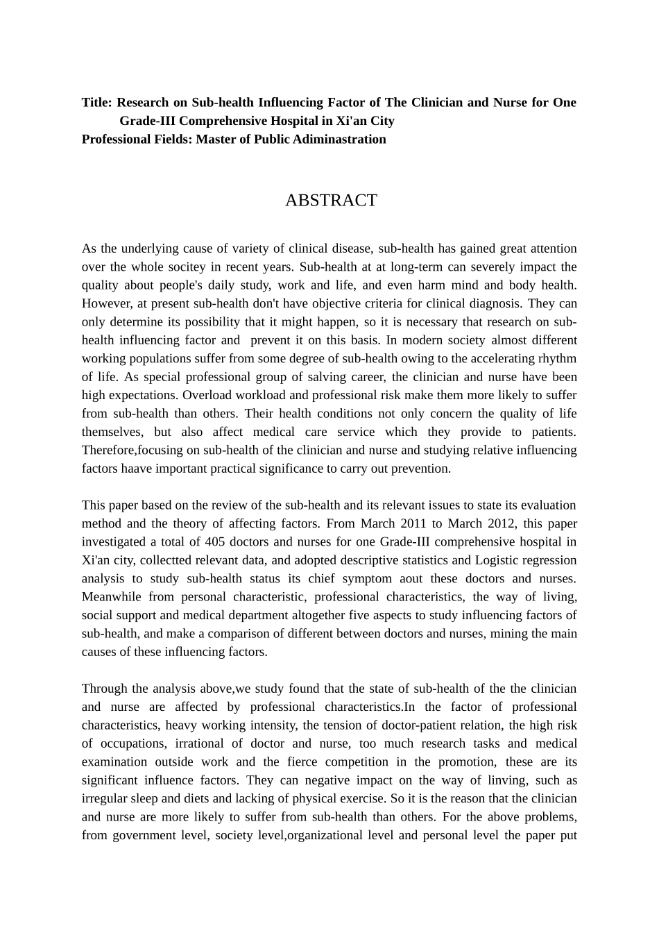 某三甲综合医院临床医护工作者亚健康影响因素研究分析 临床医学管理专业_第2页
