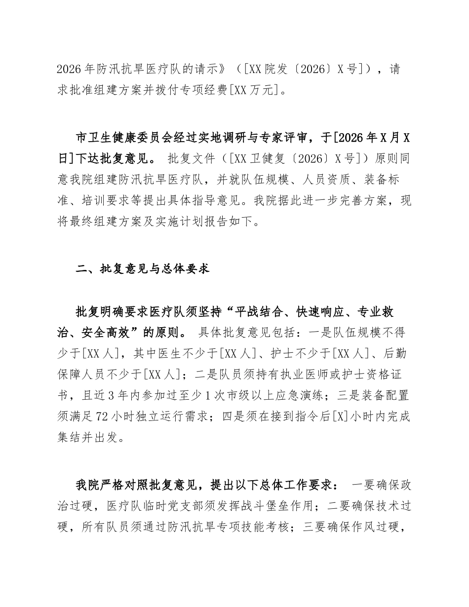 2026年XX市公立医院关于申请组建防汛抗旱医疗队的批复（含请示模板）_第3页