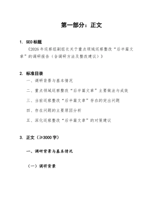 2026年巡察组副组长关于重点领域巡察整改“后半篇文章”的调研报告（含调研方法及整改建议）