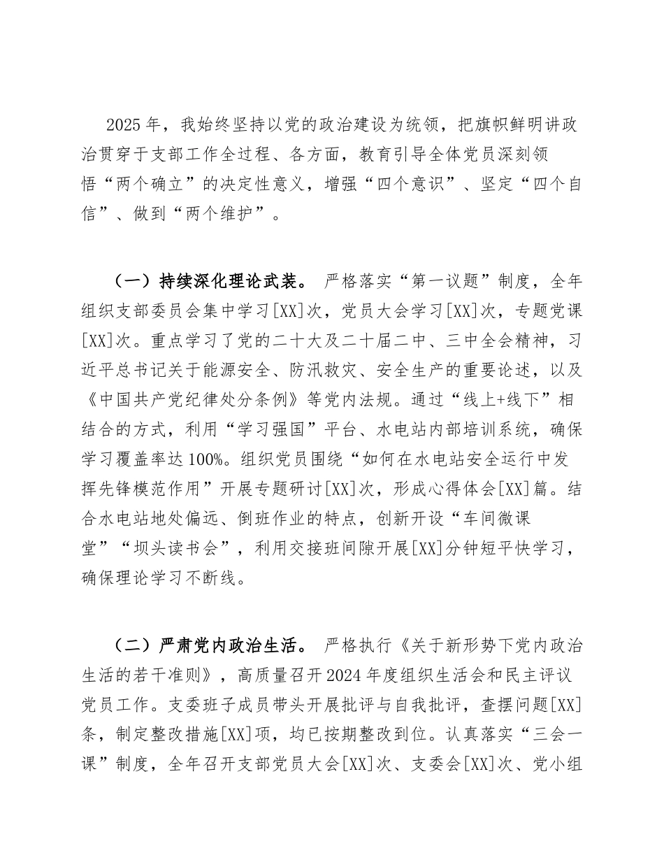2025年水电站支部书记述职报告（含履职情况、存在问题及整改措施）_第3页