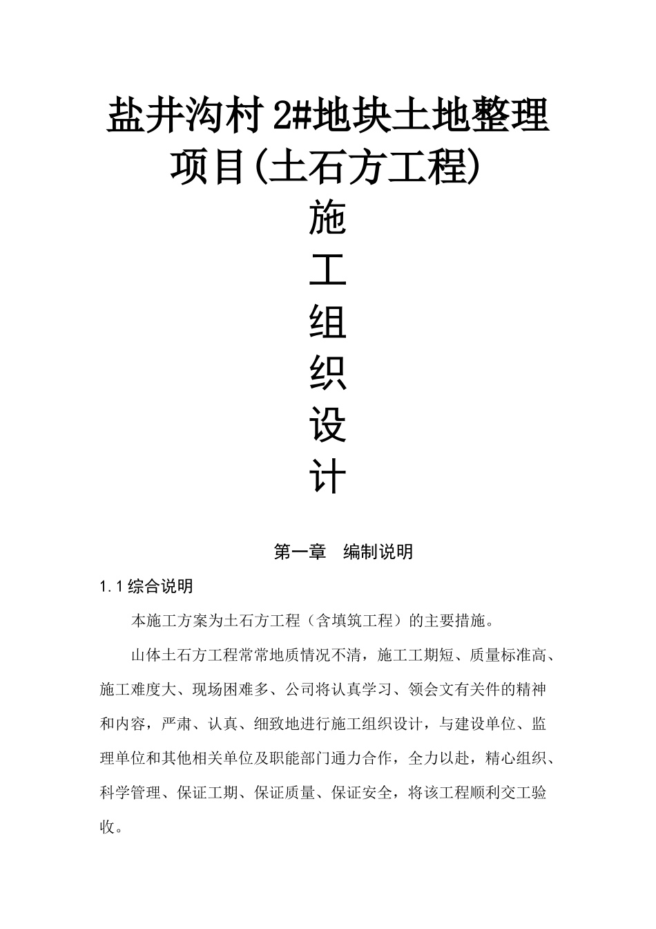 盐井沟村2#地块土地整理项目(土石方工程)专项施工方案_第1页