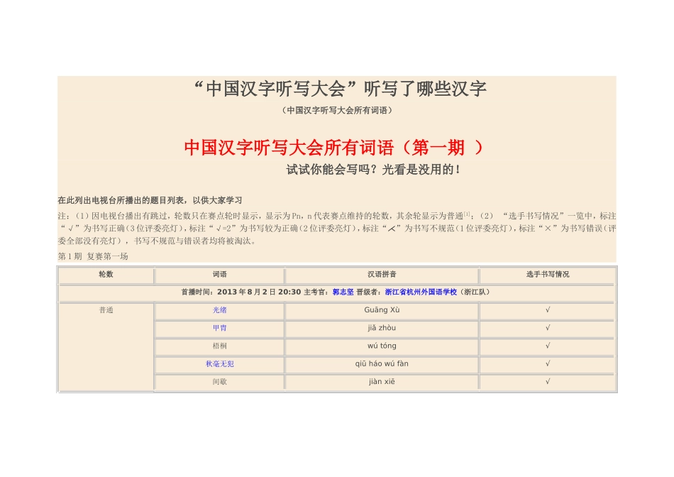 “中国汉字听写大会”听写了哪些汉字_第1页