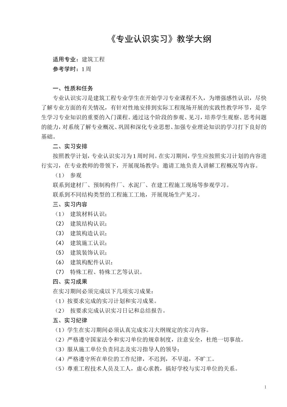 《专业认识实习》教学大纲_第1页