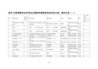 高等教育自学考试全国统考课程使用的考试大纲、教材目录