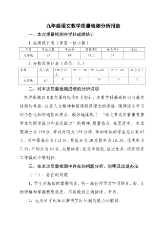 红星九年制学校学年第二学期期末九年级语文教学质量检测分析报告