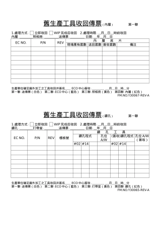 舊生產工具收回傳票