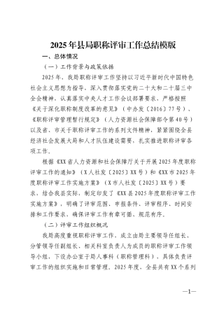 2025年县局职称评审工作总结模版