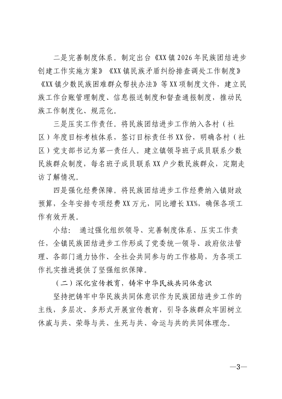 2026年乡镇政府民族团结进步工作报告模版_第3页