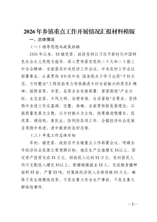 2026年乡镇重点工作开展情况汇报材料模版