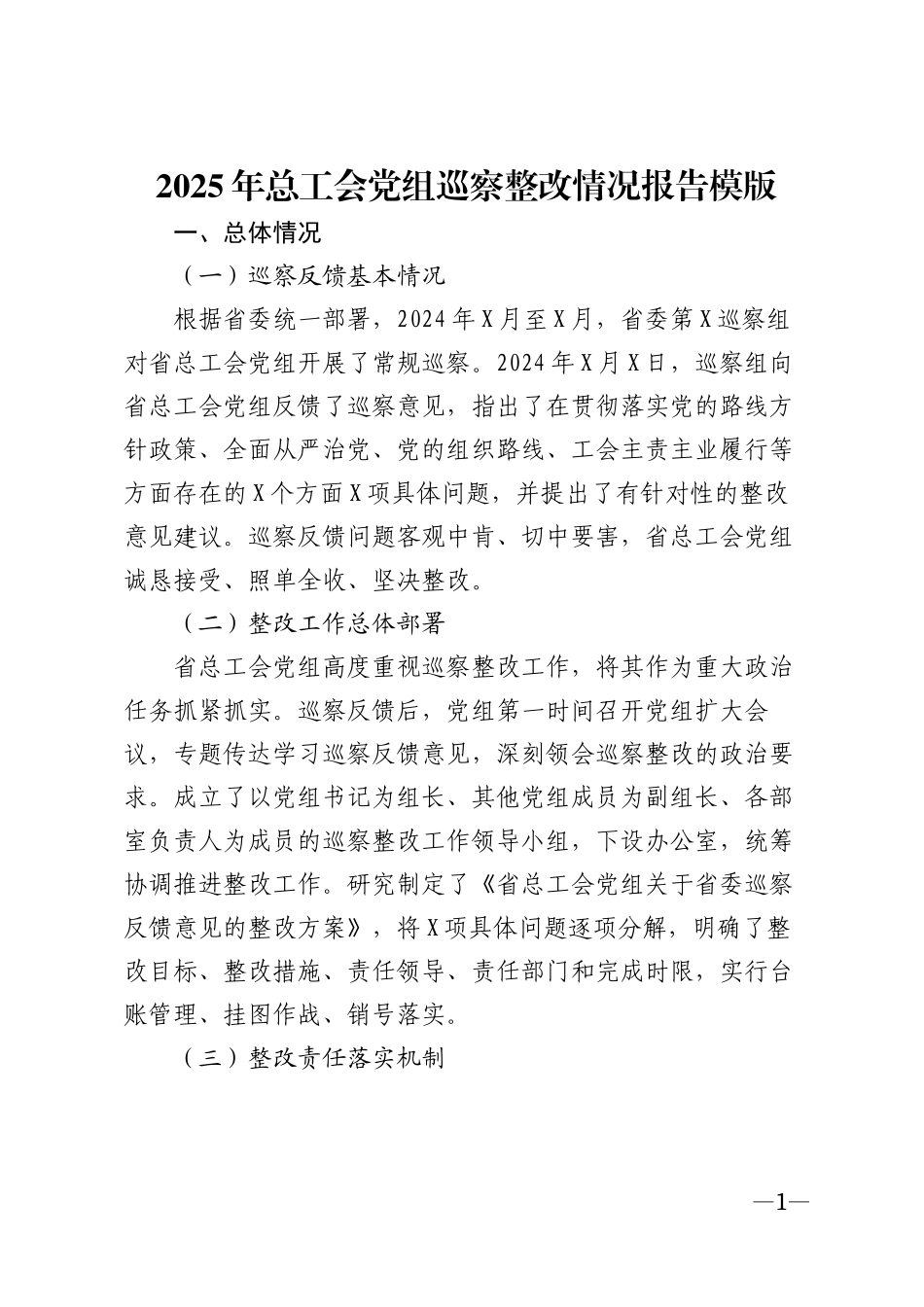 2025年总工会党组巡察整改情况报告模版_第1页