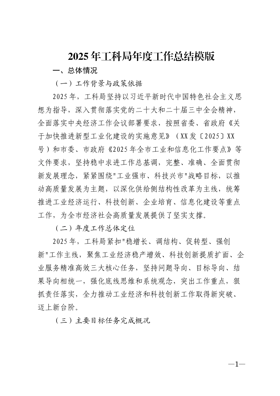 2025年工科局年度工作总结模版_第1页