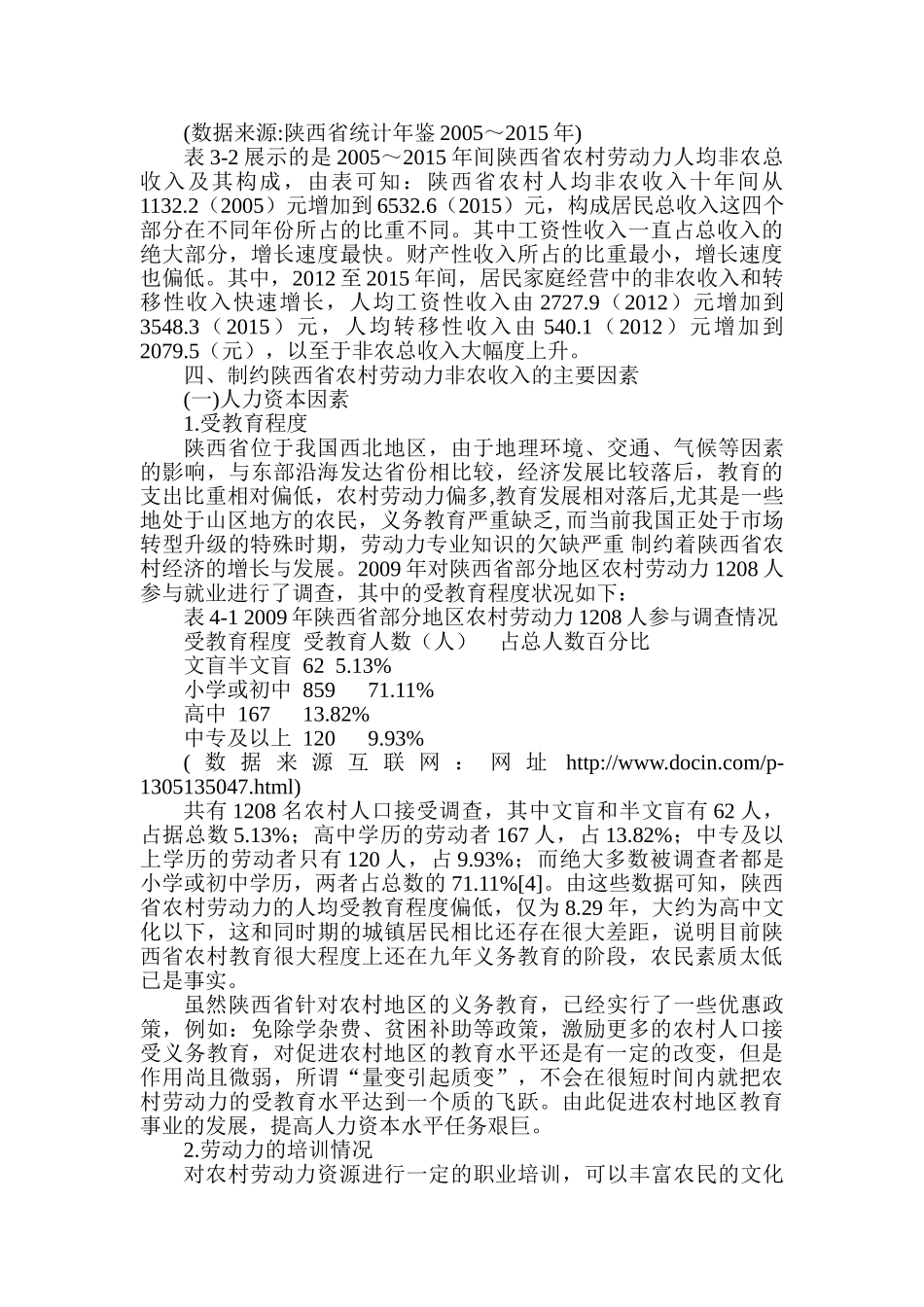 农村劳动力非农收入的影响因素研究分析——以陕西省为例   社会学管理专业_第3页