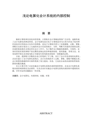 企业会计电算化系统内部控制问题研究分析  财务会计学管理专业