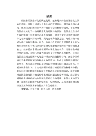 企业跨国并购财务风险分析研究   财务会计学管理专业