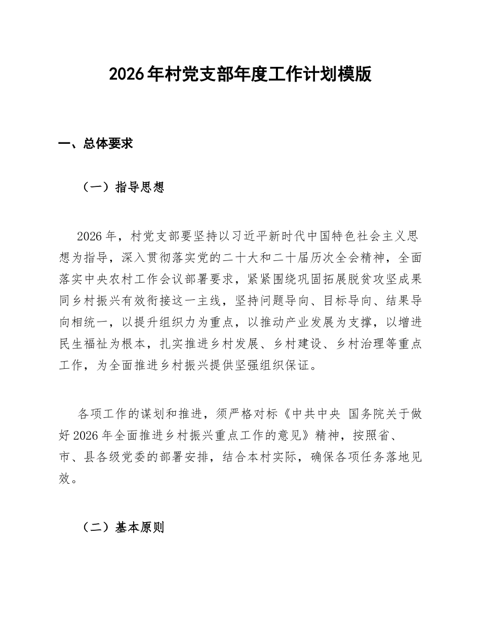 2026年村党支部年度工作计划模版_第1页