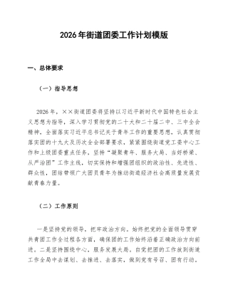 2026年街道团委工作计划模版