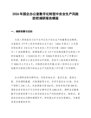 国企办公室数字化转型中安全生产风险防控调研报告模版