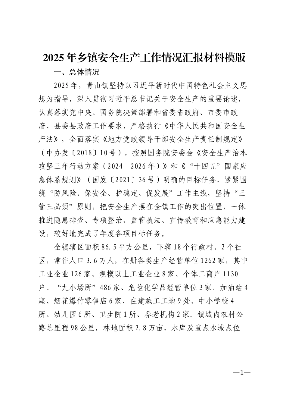 2025年乡镇安全生产工作情况汇报材料模版_第1页