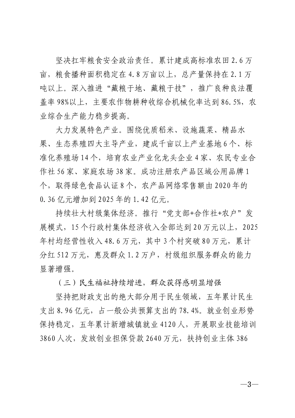 2026年乡镇人民政府五年工作报告模版_第3页